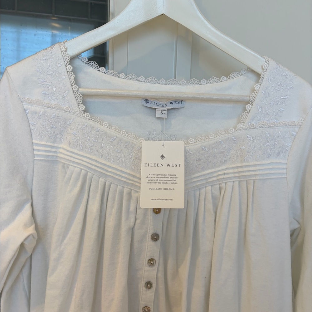 Eileen West Cotton Flannel Nightgown with Lace Trim